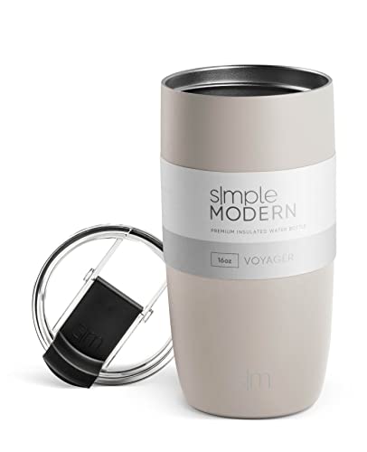 SIMPLE MODERN Reisebecher für Kaffee Trinkbecher Becher mit Klappdeckel | Isolierter Edelstahl-Eiskaffeebecher | Geschenke für Frauen und Männer | Voyager Sammlung | 470ml | Almond Birch von Simple Modern