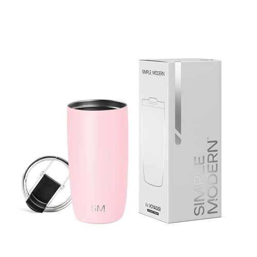 Simple Modern Thermobecher Kaffeebecher to go mit Klappdeckel | Isolierter Edelstahl-Kaffeebecher | Geschenke für Frauen und Männer | Voyager | 470ml | Blush von Simple Modern