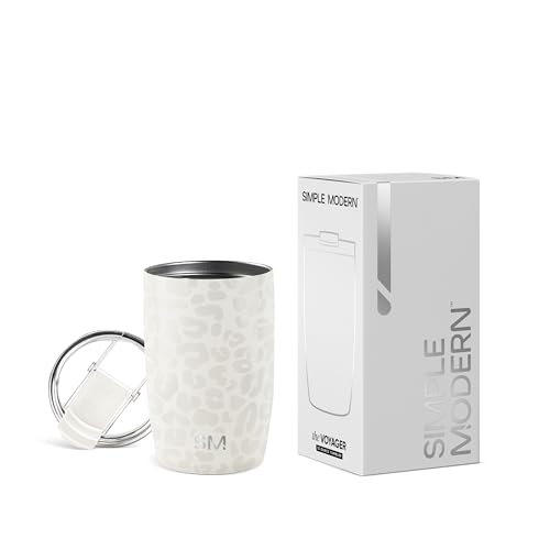 Simple Modern Thermobecher Kaffeebecher to go mit Klappdeckel | Isolierter Edelstahl-Kaffeebecher | Geschenke für Frauen und Männer | Voyager | 350ml | Cream Leopard von Simple Modern