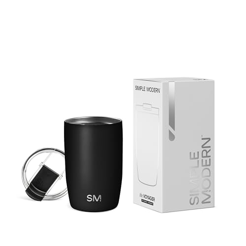 Simple Modern Thermobecher Kaffeebecher to go mit Klappdeckel | Isolierter Edelstahl-Kaffeebecher | Geschenke für Frauen und Männer | Voyager | 350ml | Midnight Black von Simple Modern