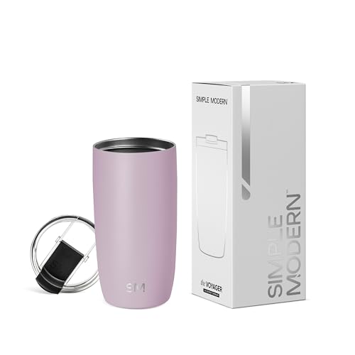 Simple Modern Thermobecher Kaffeebecher to go mit Klappdeckel | Isolierter Edelstahl-Kaffeebecher | Geschenke für Frauen und Männer | Voyager | 470ml | Lavender Mist von Simple Modern