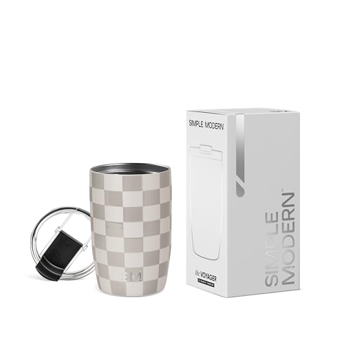 Simple Modern Thermobecher Kaffeebecher to go mit Klappdeckel | Isolierter Edelstahl-Kaffeebecher | Geschenke für Frauen und Männer | Voyager | 350ml | Checkmate von Simple Modern