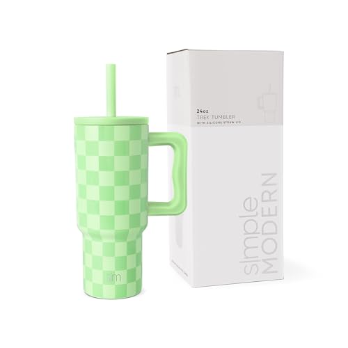 Simple Modern Thermobecher mit Silikonstrohhalm und Griff | Isolierter Edelstahl-Trinkbecher Eiskaffee-Reisebecher | Trek | 710ml | Lime Checkmate Simple Modern Thermobecher mit Silikonstrohhalm und Griff | Isolierter Edelstahl-Trinkbecher Eiskaffee-Reisebecher | Trek | 710ml | Lime Checkmate von Simple Modern