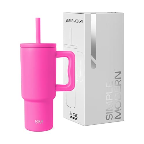 Simple Modern Thermobecher mit Silikonstrohhalm und Griff | Isolierter Edelstahl-Trinkbecher Eiskaffee-Reisebecher | Trek | 710ml | Raspberry Vibes von Simple Modern