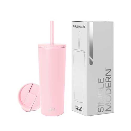 Simple Modern Thermobecher mit Strohhalm und Deckel | Trinkbecher mit Henkel Wiederverwendbare Edelstahl | Geschenke für Frauen und Männer | Classic | 710ml | Blush von Simple Modern