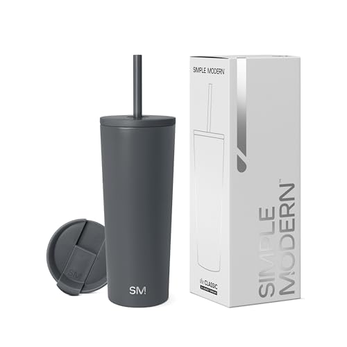 Simple Modern Thermobecher mit Strohhalm und Deckel | Trinkbecher mit Henkel Wiederverwendbare Edelstahl | Geschenke für Frauen und Männer | Classic | 710ml | Graphite von Simple Modern