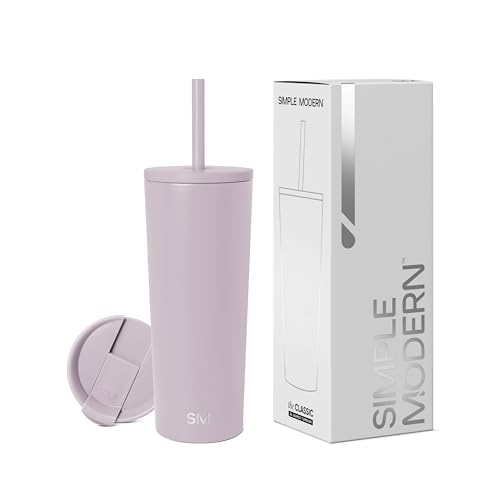 Simple Modern Thermobecher mit Strohhalm und Deckel | Trinkbecher mit Henkel Wiederverwendbare Edelstahl | Geschenke für Frauen und Männer | Classic | 710ml | Lavender Mist von Simple Modern