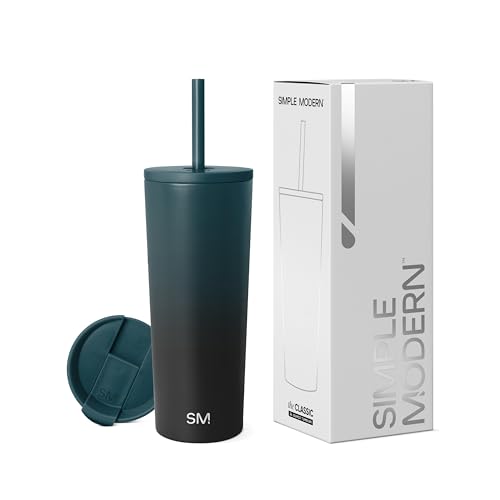 Simple Modern Thermobecher mit Strohhalm und Deckel | Trinkbecher mit Henkel Wiederverwendbare Edelstahl | Geschenke für Frauen und Männer | Classic | 710ml | Moonlight von Simple Modern