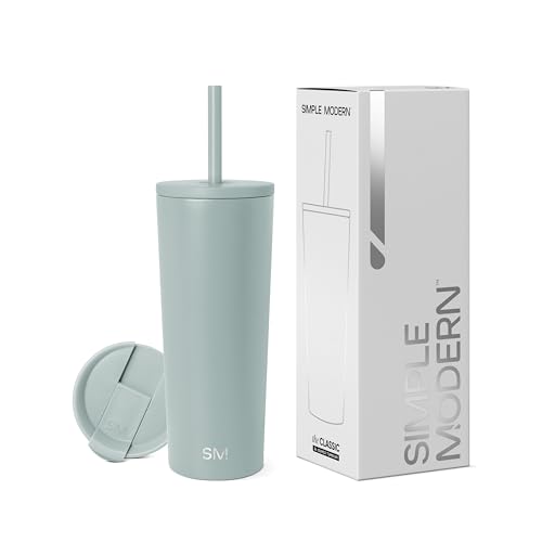 Simple Modern Thermobecher mit Strohhalm und Deckel | Trinkbecher mit Henkel Wiederverwendbare Edelstahl | Geschenke für Frauen und Männer | Classic | 710ml | Sea Glass Sage von Simple Modern