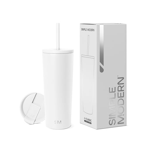 Simple Modern Thermobecher mit Strohhalm und Deckel | Trinkbecher mit Henkel Wiederverwendbare Edelstahl | Geschenke für Frauen und Männer | Classic | 710ml | Winter White von Simple Modern