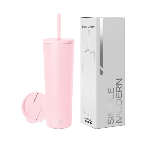 Simple Modern Thermobecher mit Strohhalm und Deckel | Trinkbecher mit Henkel Wiederverwendbare Edelstahl | Geschenke für Frauen und Männer | Classic | 830ml | Blush von Simple Modern