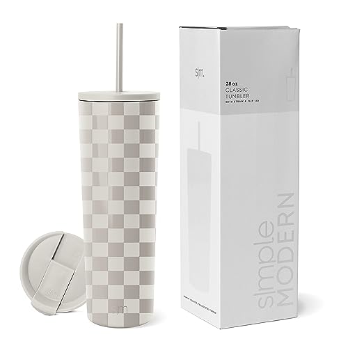 Simple Modern Thermobecher mit Strohhalm und Deckel | Trinkbecher mit Henkel Wiederverwendbare Edelstahl | Geschenke für Frauen und Männer | Classic | 830ml | Checkmate von Simple Modern