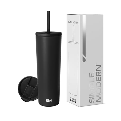 Simple Modern Thermobecher mit Strohhalm und Deckel | Trinkbecher mit Henkel Wiederverwendbare Edelstahl | Geschenke für Frauen und Männer | Classic | 830ml | Midnight Black von Simple Modern