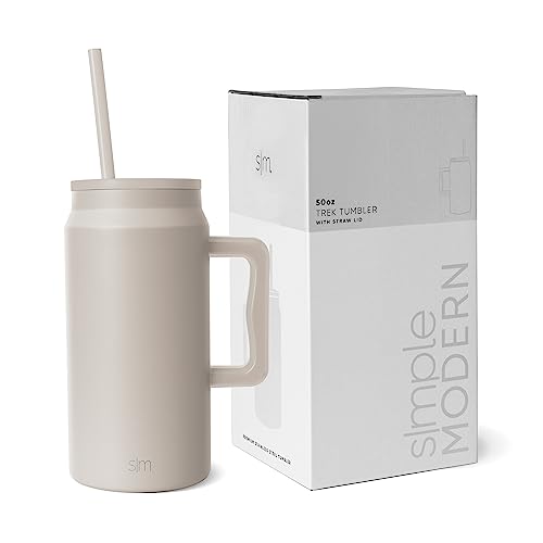Simple Modern Thermobecher mit Strohhalm und Griff | Großer Isolierter Edelstahl-Wasserkrug | Geschenke für Frauen und Männer | Trek | 1480ml | Almond Birch von Simple Modern