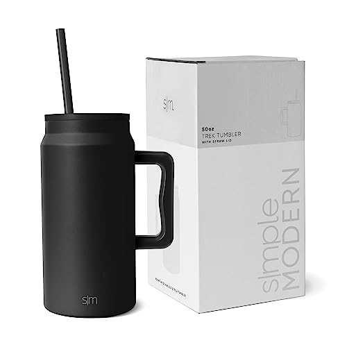Simple Modern Thermobecher mit Strohhalm und Griff | Großer Isolierter Edelstahl-Wasserkrug | Geschenke für Frauen und Männer | Trek | 1480ml | Midnight Black von Simple Modern