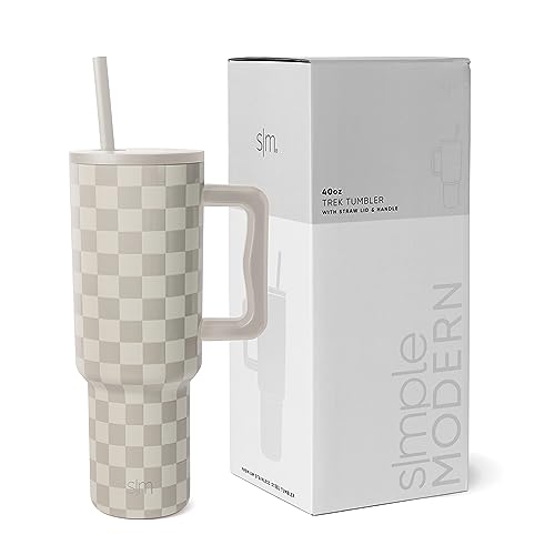 Simple Modern Thermobecher mit Strohhalm und Griff | Isolierter Edelstahl-Trinkbecher Eiskaffee-Reisebecher | Geschenke für Frauen und Männer | Trek | 1180ml | Checkmate von Simple Modern