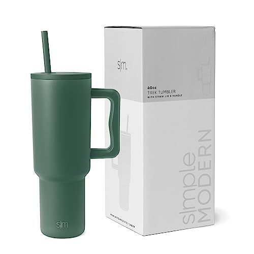 Simple Modern Thermobecher mit Strohhalm und Griff | Isolierter Edelstahl-Trinkbecher Eiskaffee-Reisebecher | Geschenke für Frauen und Männer | Trek | 1180ml | Forest von Simple Modern