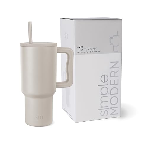 Simple Modern Thermobecher mit Strohhalm und Griff | Isolierter Edelstahl-Trinkbecher Eiskaffee-Reisebecher | Geschenke für Frauen und Männer | Trek | 890ml | Almond Birch von Simple Modern