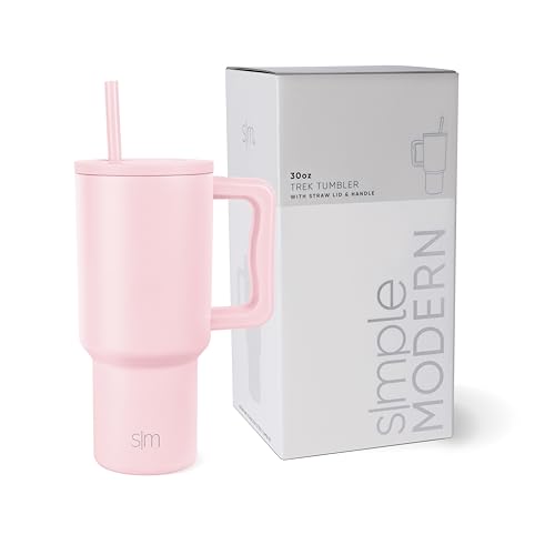 Simple Modern Thermobecher mit Strohhalm und Griff | Isolierter Edelstahl-Trinkbecher Eiskaffee-Reisebecher | Geschenke für Frauen und Männer | Trek | 890ml | Blush von Simple Modern