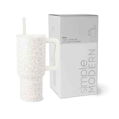 Simple Modern Thermobecher mit Strohhalm und Griff | Isolierter Edelstahl-Trinkbecher Eiskaffee-Reisebecher | Geschenke für Frauen und Männer | Trek | 890ml | Cream Leopard von Simple Modern