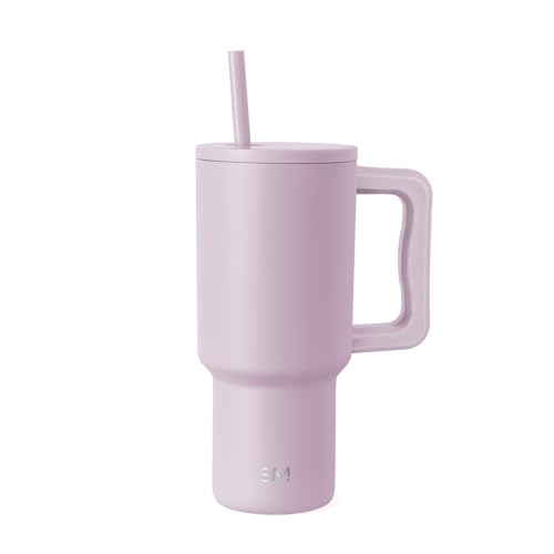 Simple Modern Thermobecher mit Strohhalm und Griff | Isolierter Edelstahl-Trinkbecher Eiskaffee-Reisebecher | Geschenke für Frauen und Männer | Trek | 890ml | Lavender Mist von Simple Modern