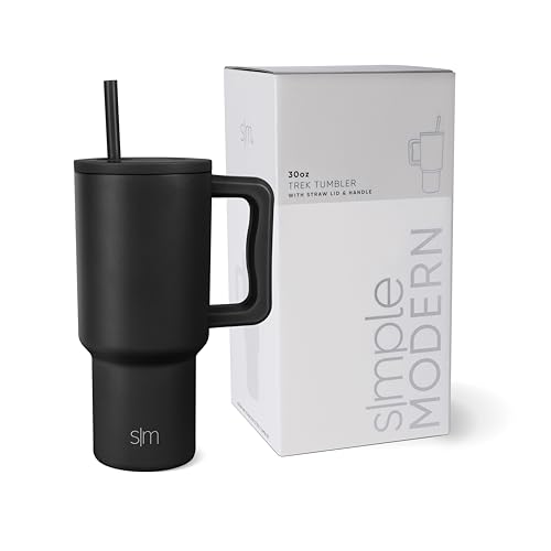 Simple Modern Thermobecher mit Strohhalm und Griff | Isolierter Edelstahl-Trinkbecher Eiskaffee-Reisebecher | Geschenke für Frauen und Männer | Trek | 890ml | Midnight Black von Simple Modern