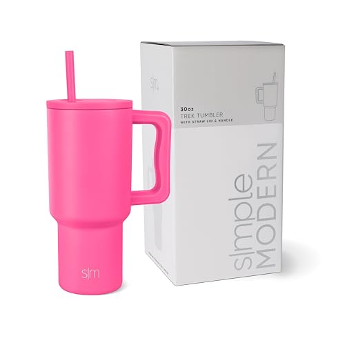 Simple Modern Thermobecher mit Strohhalm und Griff | Isolierter Edelstahl-Trinkbecher Eiskaffee-Reisebecher | Geschenke für Frauen und Männer | Trek | 890ml | Raspberry Vibes von Simple Modern
