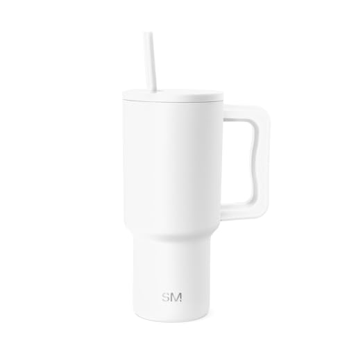 Simple Modern Thermobecher mit Strohhalm und Griff | Isolierter Edelstahl-Trinkbecher Eiskaffee-Reisebecher | Geschenke für Frauen und Männer | Trek | 890ml | Winter White von Simple Modern