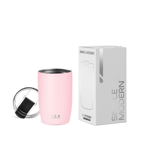 Simple Modern Thermobecher Kaffeebecher to go mit Klappdeckel | Isolierter Edelstahl-Kaffeebecher | Geschenke für Frauen und Männer | Voyager | 350ml | Blush von Simple Modern
