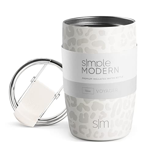 SIMPLE MODERN Reisebecher für Kaffee Trinkbecher Becher mit Klappdeckel | Isolierter Edelstahl-Eiskaffeebecher | Geschenke für Frauen und Männer | Voyager Sammlung | 350ml | Cream Leopard von Simple Modern