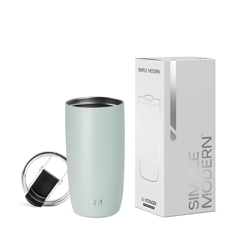 Simple Modern Thermobecher Kaffeebecher to go mit Klappdeckel | Isolierter Edelstahl-Kaffeebecher | Geschenke für Frauen und Männer | Voyager | 470ml | Sea Glass Sage von Simple Modern