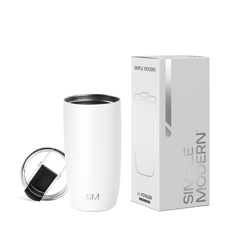 Simple Modern Thermobecher Kaffeebecher to go mit Klappdeckel | Isolierter Edelstahl-Kaffeebecher | Geschenke für Frauen und Männer | Voyager | 470ml | Winter White von Simple Modern