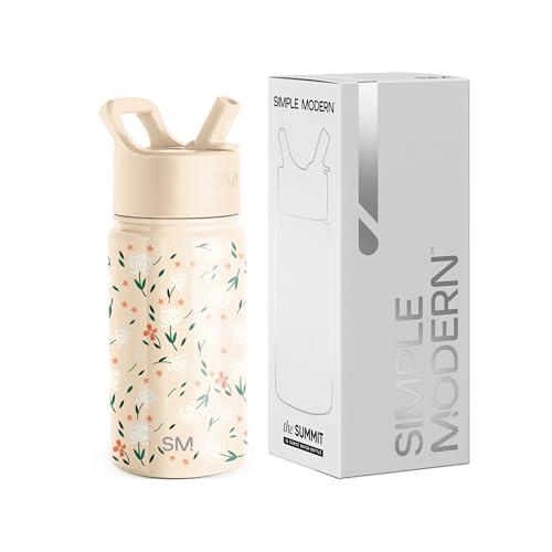 Simple Modern Trinkflasche Kinder mit Strohhalm | Sport Isolierte Edelstahl-Kindertrinkflasche für Kleinkinder Jungen und Mädchen | Summit | 415ml | Chloe Floral von Simple Modern