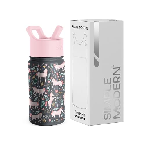 Simple Modern Trinkflasche Kinder mit Strohhalm | Sport Isolierte Edelstahl-Kindertrinkflasche für Kleinkinder Jungen und Mädchen | Summit | 415ml | Unicorn Fields von Simple Modern