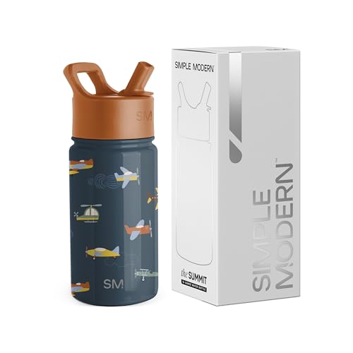 Simple Modern Trinkflasche Kinder mit Strohhalm | Sport Isolierte Edelstahl-Kindertrinkflasche für Kleinkinder Jungen und Mädchen | Summit | 415ml | Wheels Up von Simple Modern