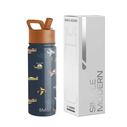 Simple Modern Trinkflasche Kinder mit Strohhalm | Sport Isolierte Edelstahl-Kindertrinkflasche für Kleinkinder Jungen und Mädchen | Summit | 530ml | Wheels Up von Simple Modern