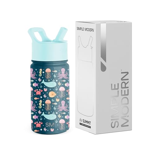 Simple Modern Trinkflasche für Kinder mit Trinkhalm | Isolierter wiederverwendbarer Edelstahlbecher für Jungen und Mädchen Kleinkind | Summit Sammlung | 415ml | Under the Sea von Simple Modern