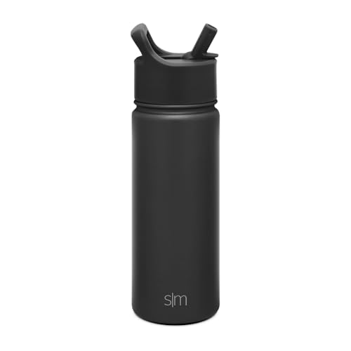 Simple Modern Trinkflasche mit Strohhalm | Wasserflasche Edelstahl Isolierte für den Sport Fitnessstudio | Summit | 530ml | Midnight Black von Simple Modern