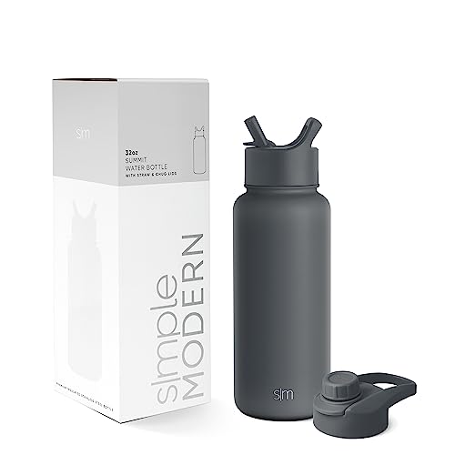 Simple Modern Trinkflasche mit Strohhalm und Chug-Deckel | Wasserflasche Edelstahl Isolierte für den Sport Fitnessstudio | Summit | 950ml | Graphite von Simple Modern