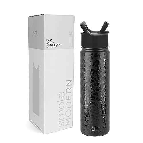 SIMPLE MODERN Wasserflasche mit Trinkhalm | Isolierte Edelstahl-Thermoskanne für den Sport Fitnessstudio | Summit Sammlung | 650ml | Black Leopard von Simple Modern