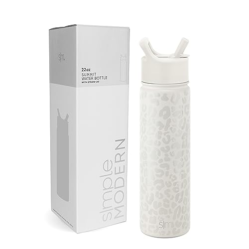 SIMPLE MODERN Wasserflasche mit Trinkhalm | Isolierte Edelstahl-Thermoskanne für den Sport Fitnessstudio | Summit Sammlung | 650ml | Cream Leopard von Simple Modern