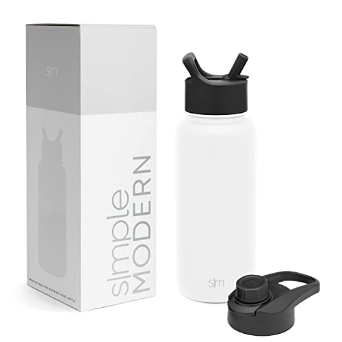 SIMPLE MODERN Wasserflasche mit Trinkhalm Wasserflasche mit Kippverschluss | Isolierte Edelstahl-Thermoskanne für den Sport Fitnessstudio | Summit Sammlung | 1L | Winter White von Simple Modern