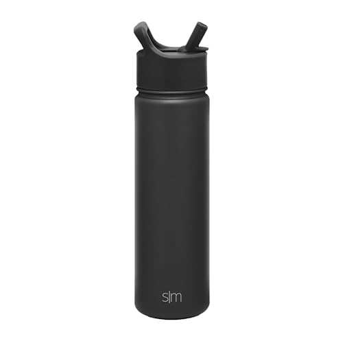Simple Modern Trinkflasche mit Strohhalm | Wasserflasche Edelstahl Isolierte für den Sport Fitnessstudio | Summit | 650ml | Midnight Black von Simple Modern