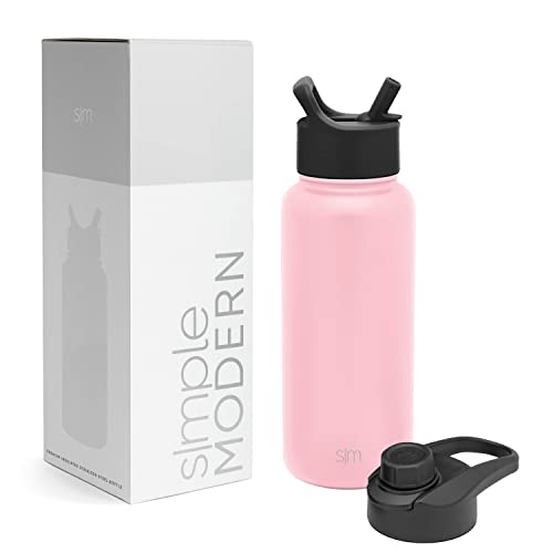 SIMPLE MODERN Wasserflasche mit Trinkhalm Wasserflasche mit Kippverschluss | Isolierte Edelstahl-Thermoskanne für den Sport Fitnessstudio | Summit Sammlung | 1L | Blush von Simple Modern