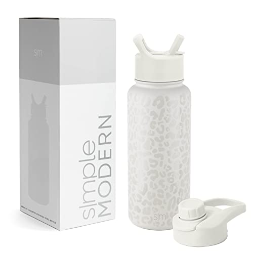 SIMPLE MODERN Wasserflasche mit Trinkhalm Wasserflasche mit Kippverschluss | Isolierte Edelstahl-Thermoskanne für den Sport Fitnessstudio | Summit Sammlung | 1L | Cream Leopard von Simple Modern