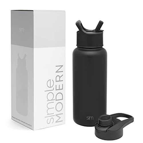 SIMPLE MODERN Wasserflasche mit Trinkhalm Wasserflasche mit Kippverschluss | Isolierte Edelstahl-Thermoskanne für den Sport Fitnessstudio | Summit Sammlung | 1L | Midnight Black von Simple Modern