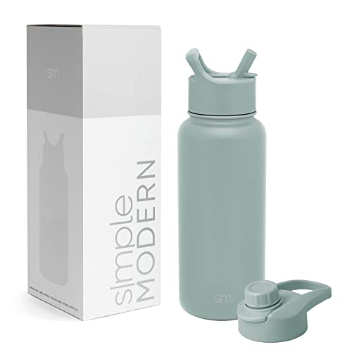 SIMPLE MODERN Wasserflasche mit Trinkhalm Wasserflasche mit Kippverschluss | Isolierte Edelstahl-Thermoskanne für den Sport Fitnessstudio | Summit Sammlung | 1L | Sea Glass Sage von Simple Modern