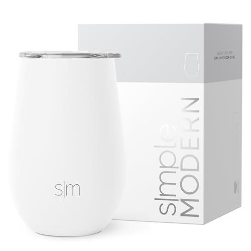 SIMPLE MODERN Weinglasbecher mit aufsteckbarem Deckel | Isolierter Edelstahl | Geschenke für Frauen und Männer | Spirit Sammlung | 350ml | Winter White von Simple Modern