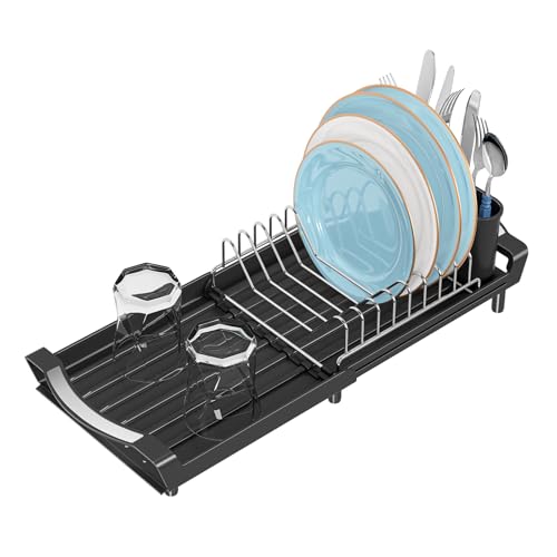 Simple Trending Kleines Abtropfgestell, kompakt, erweiterbar, Geschirrabtropfgestell aus Edelstahl, mit abnehmbarem Besteckhalter, Spülbecken-Abtropfgestell für Küchenarbeitsplatte, Schwarz Simple Trending Kleines Abtropfgestell, kompakt, erweiterbar, Geschirrabtropfgestell aus Edelstahl, mit abnehmbarem Besteckhalter, Spülbecken-Abtropfgestell für Küchenarbeitsplatte, Schwarz von Simple Trending