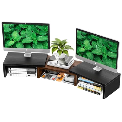 Simple Trending Monitorständer für Schreibtisch-Organizer, verstellbare Länge und Winkel, 3 Ablagen mit Schublade, Schwarz von Simple Trending